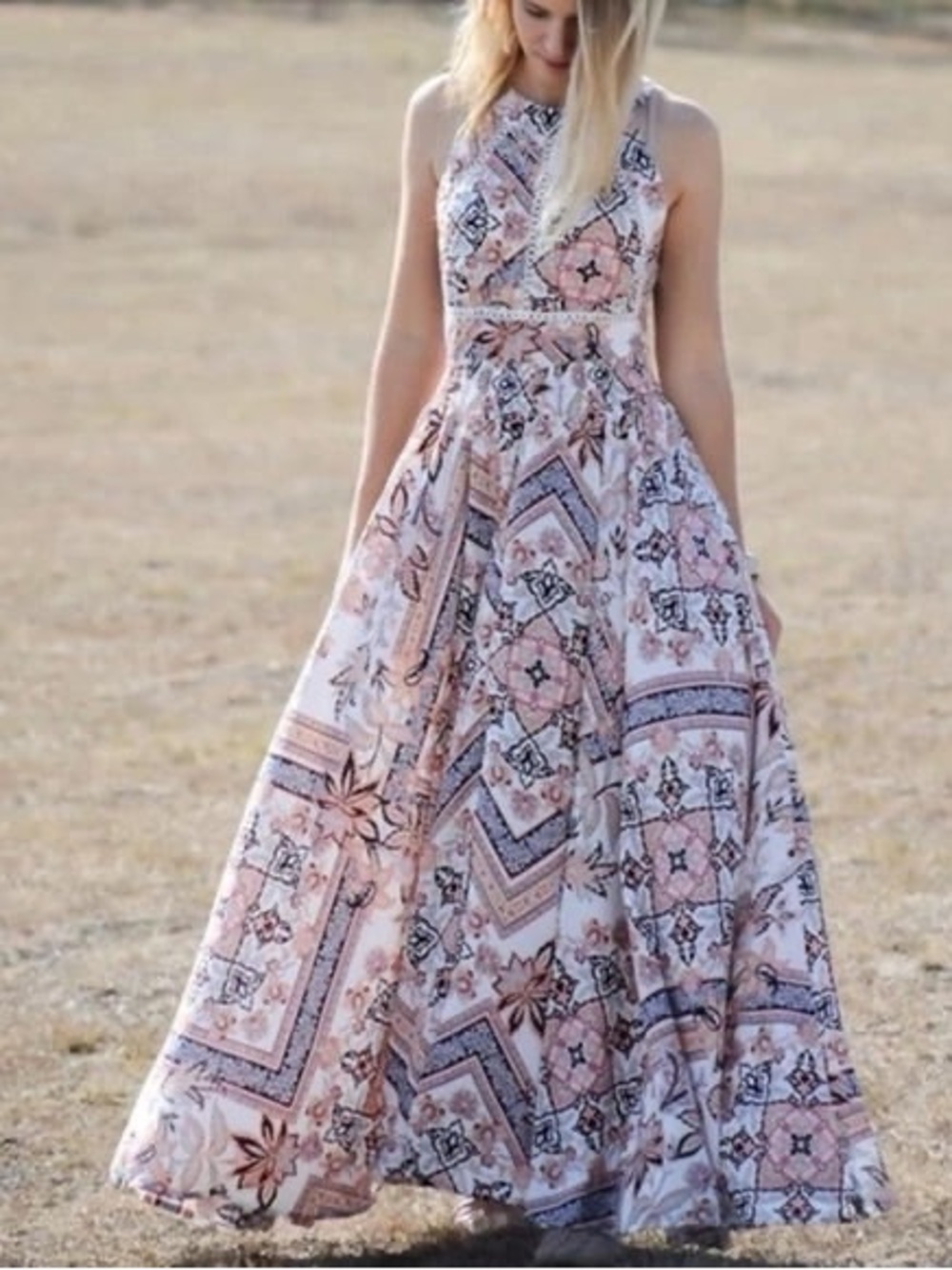 Anthropologie Adel The Label Charlie Halter Cut Out Tie Maxi Dress - Floral